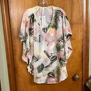 Tropical palm leaf print blouse